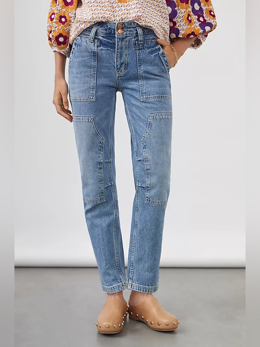 Pilcro Anthropologie Wanderer Relaxed Mid-Rise Utility Straight-Leg Jeans